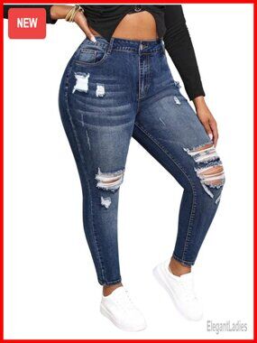 Plus Size High Waisted Stretchy Skinny Jeggings Distressed Ripped Jeans